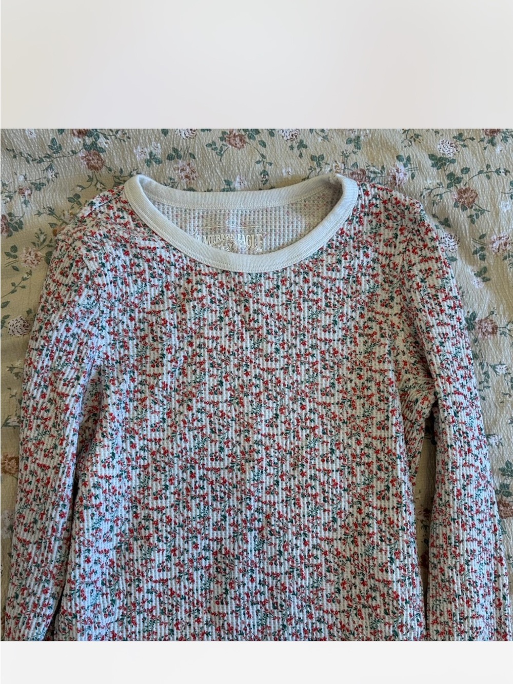American Eagle Outfitters Cream Waffle Knit Top